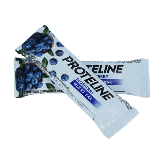 Bar – muesli with blueberries partially glazed with confectionery glaze (25g) Protein bar