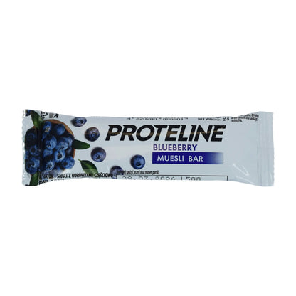 Bar – muesli with blueberries partially glazed with confectionery glaze (25g) Protein bar