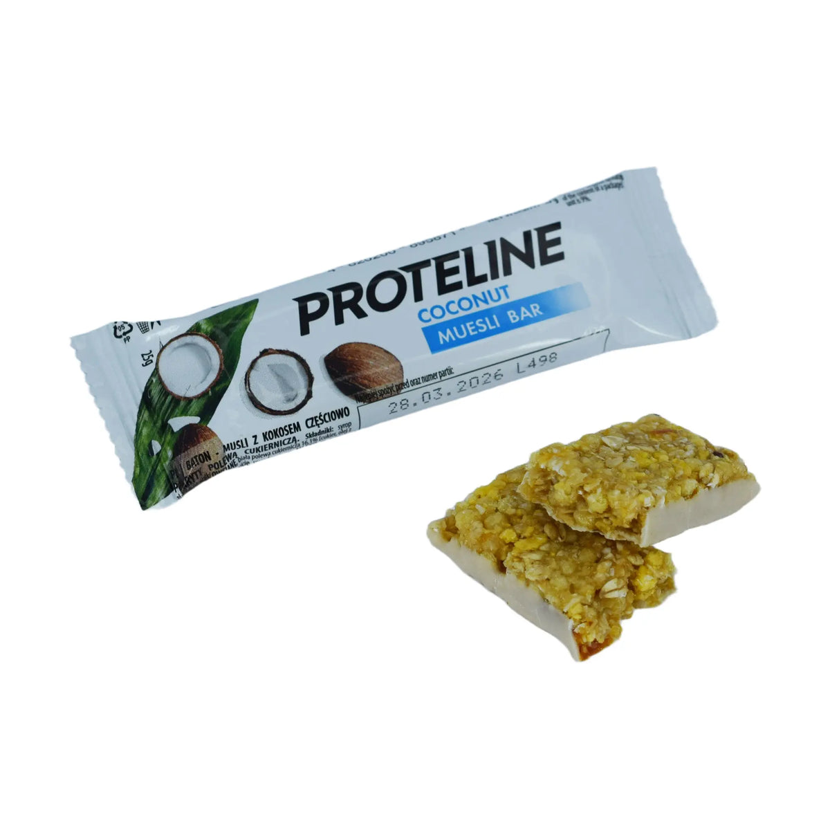 Bar – muesli with coconut partially glazed with confectionery glaze (25g) Protein bar