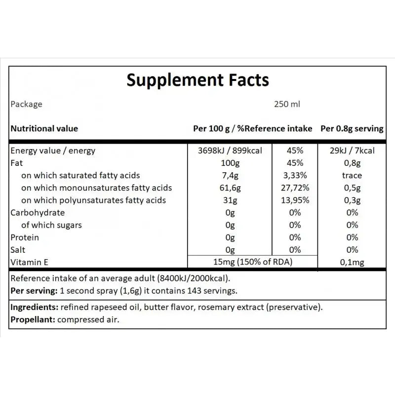 COOKING SPRAY 250 ML - BUTTER FLAVORED CANOLA OIL CHEAT MEAL