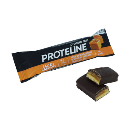 PROTELINE - Protein bar with peanuts and salted caramel glazed with confectionery glaze (40g) PROTELINE