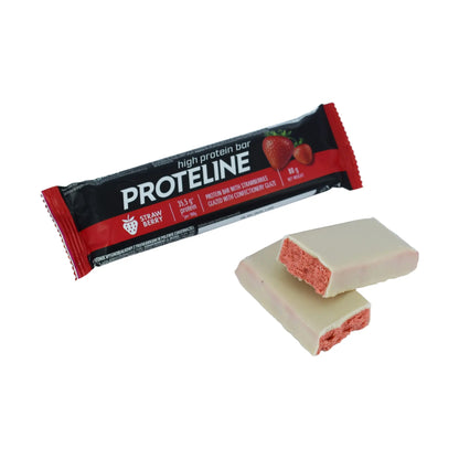 PROTELINE - Protein bar with strawberries glazed with confectionery glaze (80g) PROTELINE