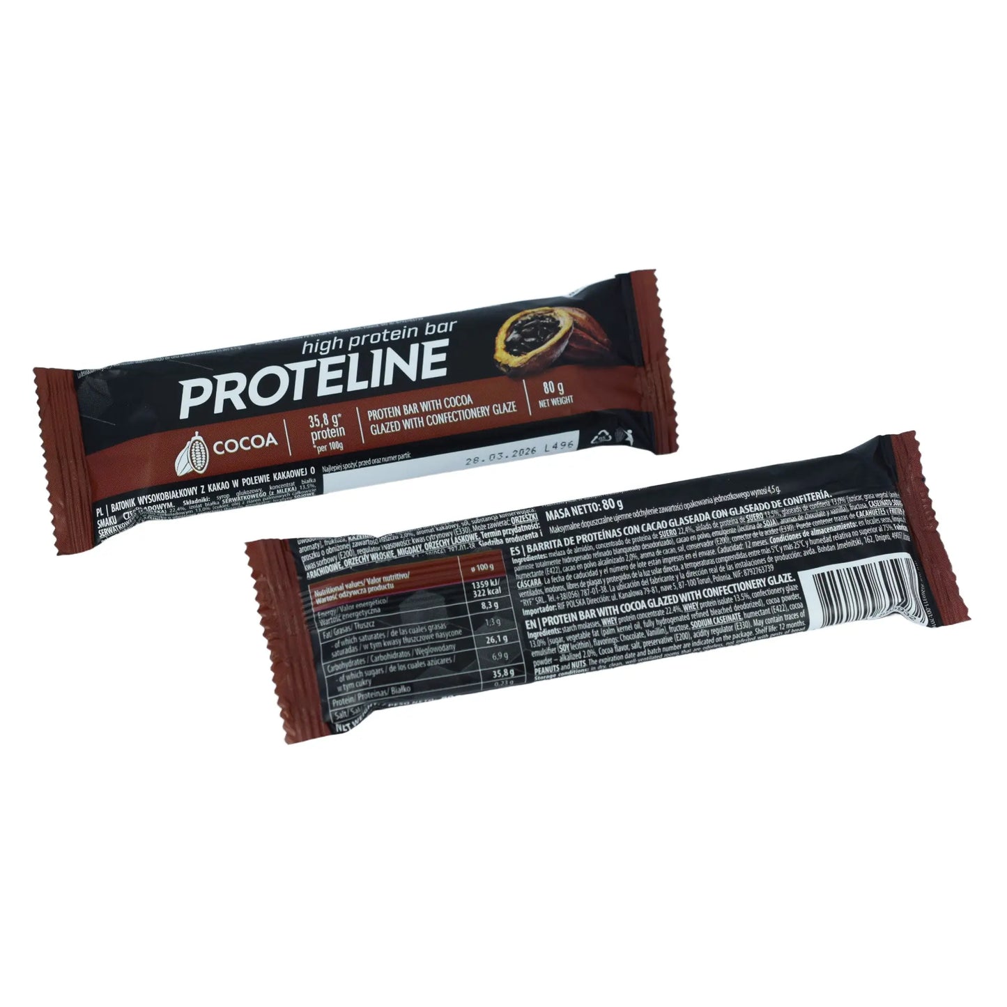 Protein bar with cocoa glazed with confectionery glaze (80g) Protein bar