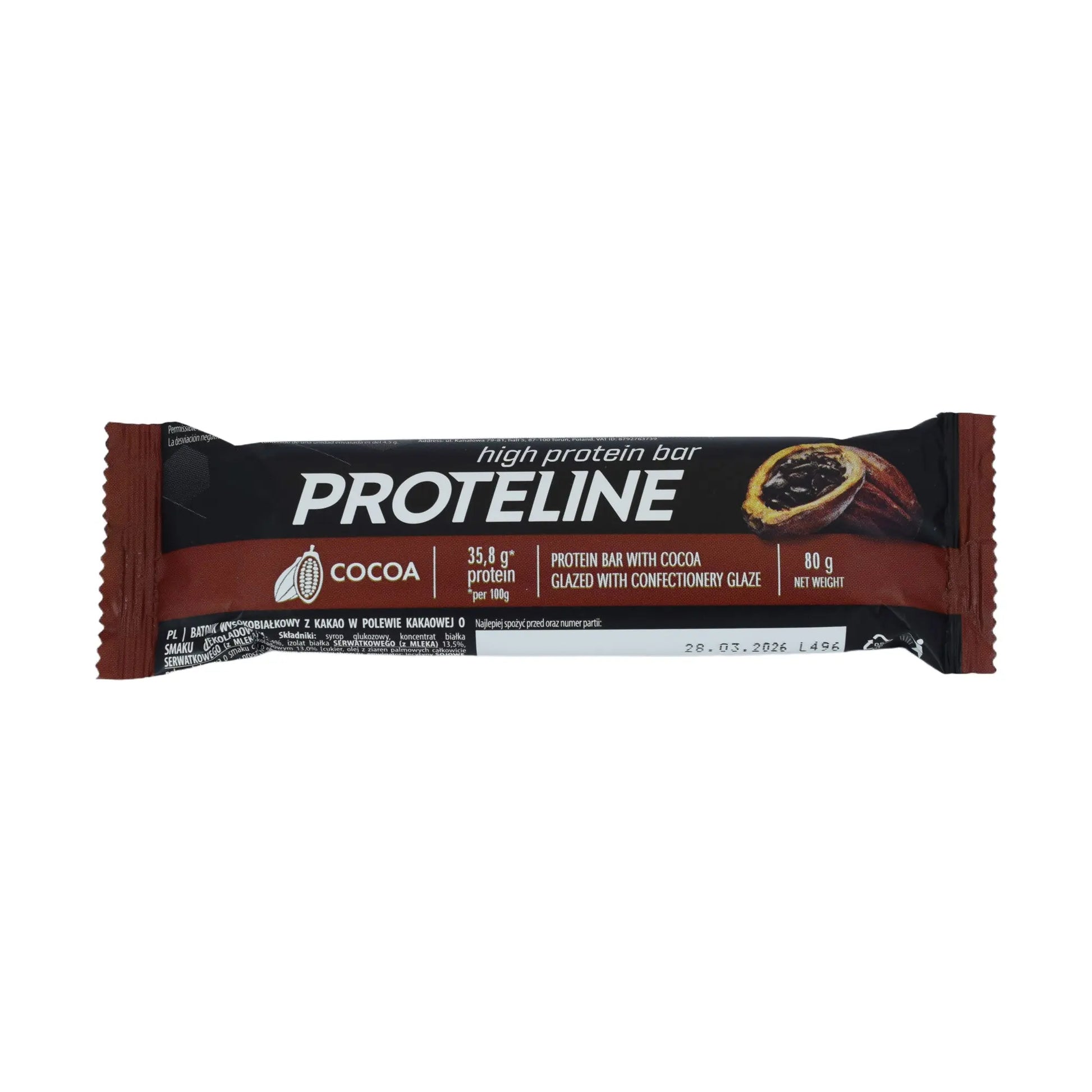 Protein bar with cocoa glazed with confectionery glaze (80g) Protein bar