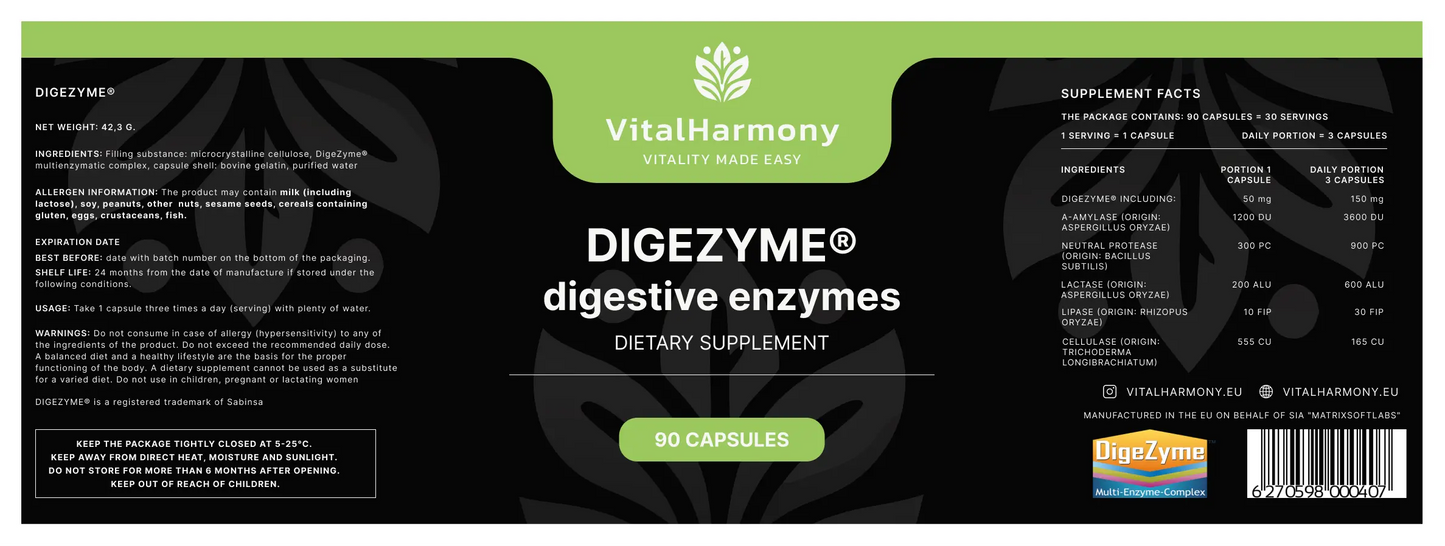 VitalHarmony DigeZyme® digestive enzymes 90 capsules VitalHarmony
